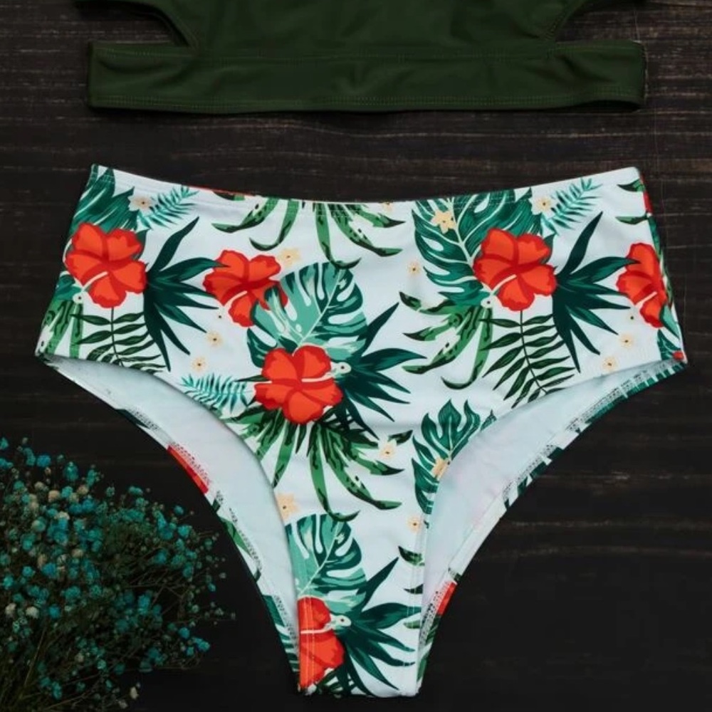 Tropical high waisted bikini bottoms
